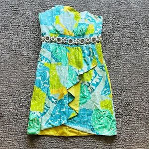 Lilly Pulitzer Lagoon Green strapless crystal mini dress